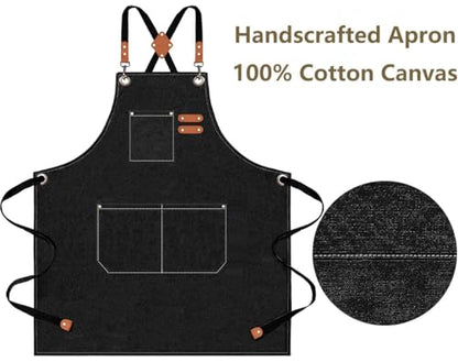 AFUN Aprons for Men Women with Large Pockets, 16-Ounce Cotton Canvas Cross Back Apron - color: Black