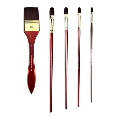 rubens Acrylic Filbert Paint Brushes Set, 5 Pcs Professional Paint Brushes Set, Long Wooden Handles Artist Brushes Nylon Bristles with Filbert, Wide Flat for Acrylic Oil Gouache Watercolor Painting - size: Filbert 2,4,6,8, Wide Flat 2