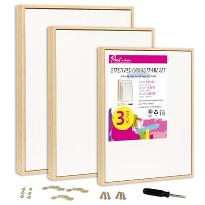 3 Pack Floater Frame Canvas with 8x10、11x14 、12x16 Canvas – Gallery Wrapped Canvas Set with Cotton-Linen Blend (400 GSM), 15 oz Acid-Free, Warp Resistant, Ready to Hang for Oil & Acrylic - size: 3pk- 8x10" to 12x16" Canvas