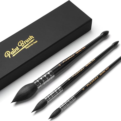 3PCS Squirrel Hair Watercolor Brushes, Fuumuui Professional Mop Round Quill Detail Fine Tip Watercolor Paint Brush Set for Water Color Gouache Ink Painting - Sizes #2, 6, 12 - color: Size #2, #6, #12