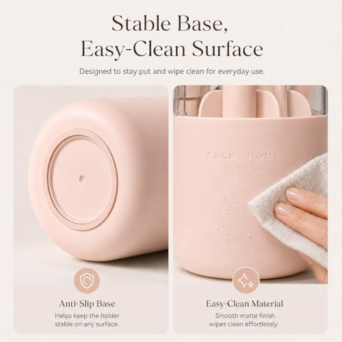EACHY Makeup Brush Holder with Lid, 360° Rotating Vanity Organizer for Brushes, Dustproof Cosmetic Display Case, 7 Compartments, Waterproof Plastic (Pink) - color: Pink