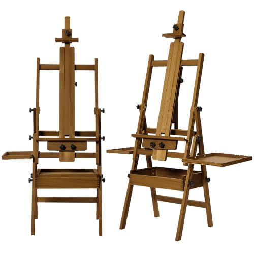 MEEDEN Painting Easel with Storage: H-Frame Beech Wood Art Easel for Adults, Artists, Students, Beginners - Adjustable 50"-80" H, Holds Canvas Up to 47 Inches - color: Walnut