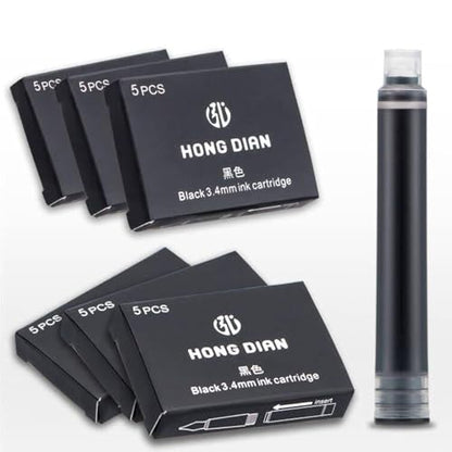 Asvine Fountain Pen Ink Cartridges Black Color, Set of 30 Refill Ink Cartridges, 3.4 mm Bore Diameter - color: Black