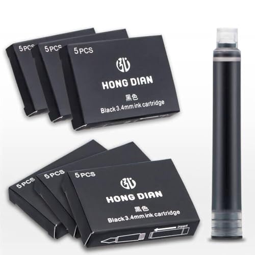 Asvine Fountain Pen Ink Cartridges Black Color, Set of 30 Refill Ink Cartridges, 3.4 mm Bore Diameter - color: Black