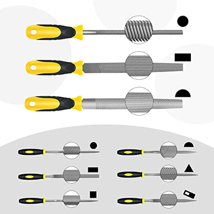 Steel File,Metal File,Half-Round/Round Files and 6 pcs Needle Files with Storage Bag and Steel Brush for Woodwork, Metal, Leather and Plastic - color: Black-10pcs