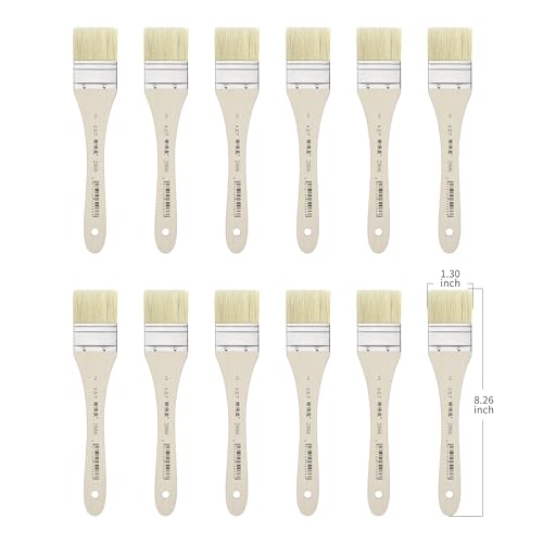XDT#2806 Hake Artist Paint Brush 12 Piece Set #1.3in, Hog Bristle Flat Brushes for Painting, Acrylic Oil Watercolor - size: #2 12Pc Set