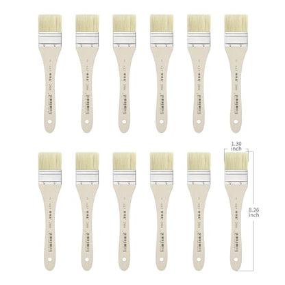 XDT#2806 Hake Artist Paint Brush 12 Piece Set #1.3in, Hog Bristle Flat Brushes for Painting, Acrylic Oil Watercolor - size: #2 12Pc Set