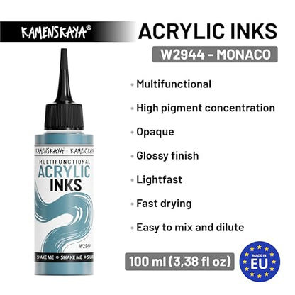 Kamenskaya Acrylic Inks for Artists - 'Monaco' Acrylic Ink, 3.38 Fl Oz (100 ml) - color: Monaco