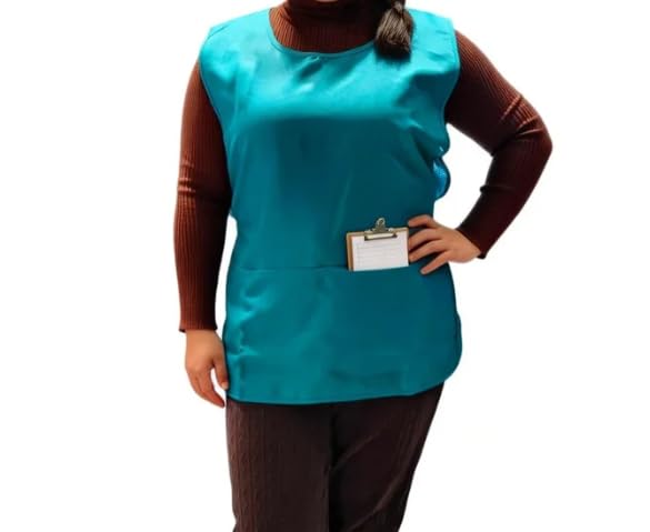 Large Smock Cobbler Apron for Men & Women, Adjustable Side Ties & 2 Pockets - color: Teal