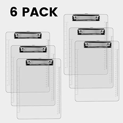 PERFORMORE Clear Acrylic Clipboards 6-Pack | 12” x 9” Letter-Size Writing Boards | Durable Transparent Plastic with Silver Low-Profile Clips | Ideal for Office, School, Events, and Seminars - style: 6 Pack SILVER