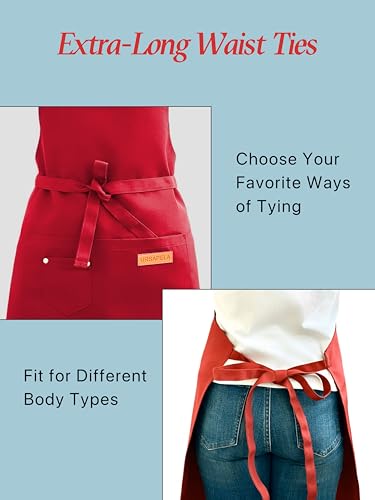 Kitchen Cooking Apron for Women Men Water-Resistant Artist Barista Baking Craft Catering Work Bib with Large Pockets - color: Red