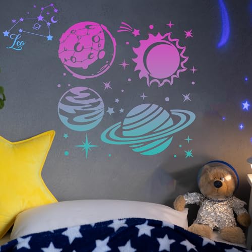 Reusable Star Painting Stencil Set - 24 Pcs Astronomy Planet Reusable Painting Template for Journal Canvas Decoration, Zodiac Signs Drawing Art Stencils for DIY Home Wooden Wall Floor Decor - style: Star