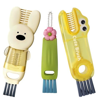 Cup Lid Cleaning Brush, 3 in 1 Lid Cleaner for Tumblers and Water Bottles, Gap Cleaning Brush with Straw Hole Detail Tool, Multifunctional Brush for Daily Use (Yellow Green) - color: Yellow Green