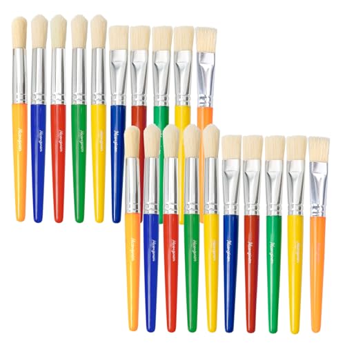 Large Paint Brushes Set for Kids, 20 Pack Non-Toxic Washable Round & Flat Brushes for Children Ages 3-8, Colorful Art Supplies for Toddlers - size: 20PCS