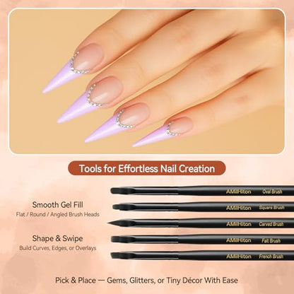 8PCS Nail Art Brush Set for Gel & Acrylic – French Tip, Flat, Oval & Carved Liner Brushes with Dotting Tools, Professional Builder Poly Gel Nail Design Kit - color: Black Wod 8PCS