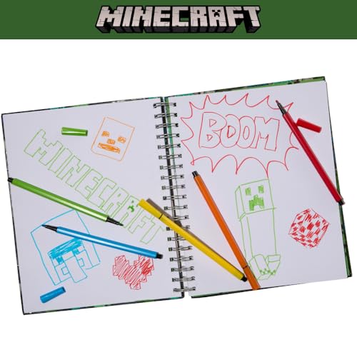 Minecraft Sketchbook for Kids with Washable Markers, 86 Blank Pages Spiral Bound, Green - color: Minecraft