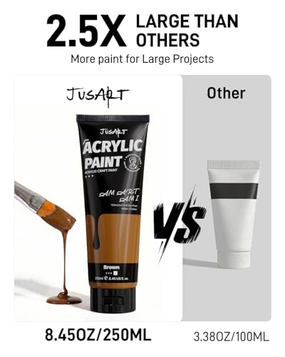 JusArt Brown Acrylic Paint, 8.45oz/250ml Large Tube, Heavy Body Rich Pigment, Non-Toxic, Non-Fading Craft Paint for Canvas Wood Metal Fabric Ceramics, Art Supplies for Adults Artists Beginner - color: Brown