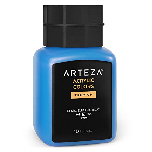 ARTEZA Acrylic Paint, A719 Pearl Electric Blue, 16.9 fl oz, 500ml Jar, Opaque, Quick-Drying, Acrylic Paints for Painting on Canvas - color: A719 Pearl Electric Blue, size: 16.9 Fl Oz (Pack of 1)