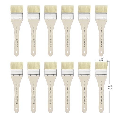 XDT#2806 Hake Artist Paint Brush 12 Piece Set #1.69in, Hog Bristle Flat Brushes for Painting, Acrylic Oil Watercolor - size: #4 12Pc Set