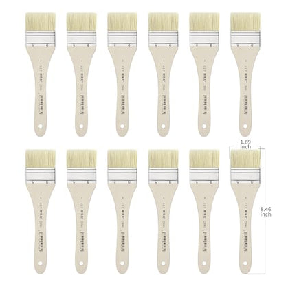 XDT#2806 Hake Artist Paint Brush 12 Piece Set #1.69in, Hog Bristle Flat Brushes for Painting, Acrylic Oil Watercolor - size: #4 12Pc Set