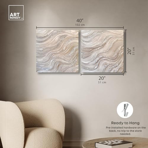 Art Remedy Silver Waves Set Canvas Set of 2 Earth Tone Abstract, Gallery Wrapped, 20 x 20 - color: Gallery Wrapped, size: 20" x 20"
