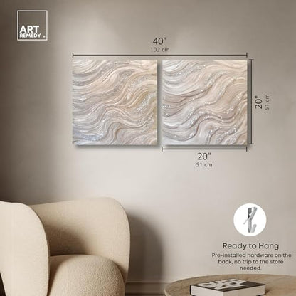 Art Remedy Silver Waves Set Canvas Set of 2 Earth Tone Abstract, Gallery Wrapped, 20 x 20 - color: Gallery Wrapped, size: 20" x 20"