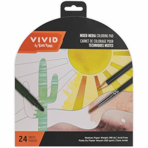 Vivid by Brea Reese: Mixed Media Coloring Pad - Boho - 24 Shaped Sheets in 8 Pattern Designs, Art Paper Pages For Paints-Markers-Colored Pencils