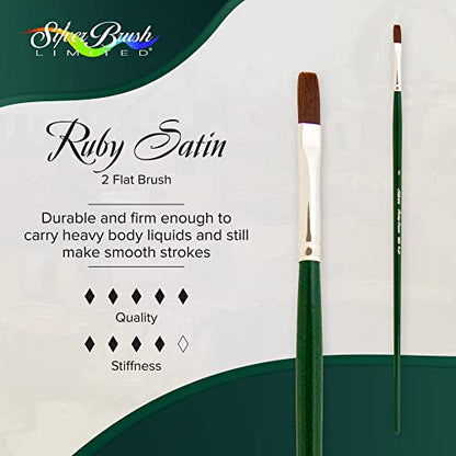 Silver Brush 2501-2 Ruby Satin Long Handle Synthetic Brush, Flat, Size 2 - size: Size 2