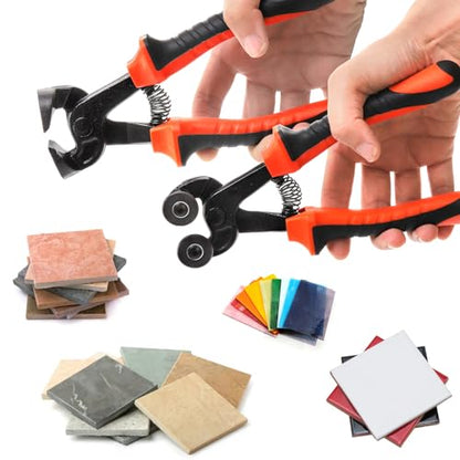 Okllen 2 Pieces Glass Tile Nippers Set, Heavy Duty Wheeled Glass Mosaic Nipper & Hd Ceramic Tile Nipper, Tile Cutter Pliers with Soft Grip Handle