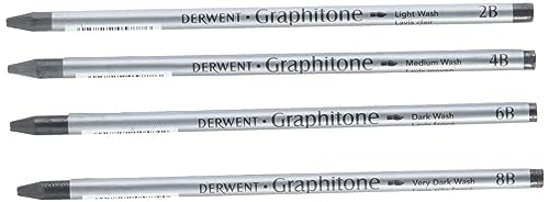 Derwent Watersoluble Graphitone Pencils, Fine Point, Black, 4 Pencils per Pack (34304)