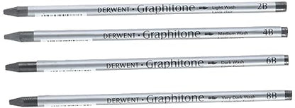 Derwent Watersoluble Graphitone Pencils, Fine Point, Black, 4 Pencils per Pack (34304)
