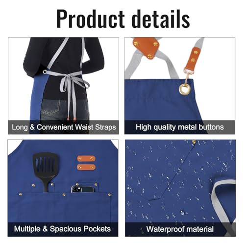 Aoomzoon Durable Kitchen Apron,Multifunctional Chef Aprons for Women & Men with Pockets for Cooking Baking & Daily Use - color: Blue