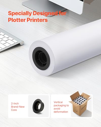 VEVOR Wide Format Paper, 24 in x 150 ft Plotter Roll, 20 Rolls CAD Bond Rolls with 2 in Core, 20 LB Bond Paper Rolls, Ideal for CAD Drawings, Engineering Plans, GIS Maps, and Architectural Designs - size: 24 in x 150 ft, style: 20 Rolls