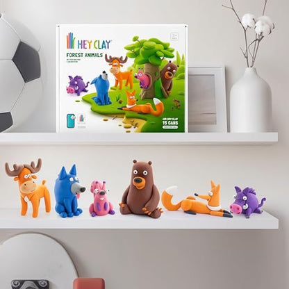 HEY CLAY Set - Colourful Modeling Air Dry Clay Kit for Kids 15 cans and Sculpting Tools with Fun Interactive Instructions App - Children 3+ (Forest Animals) - style: Forest Animals