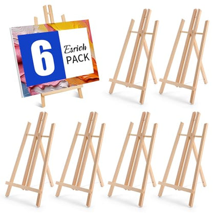 ESRICH 6 PCS 16 Inch Wood Easels, Tabletop Easel for Painting,Painting Party, Displaying Canvases, Kids Student Table School Desktop, Portable Canvas Photo Picture Sign Holder - style: 16"-6P