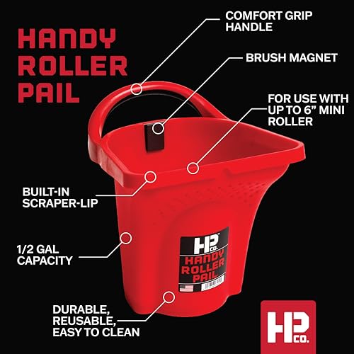 HP CO. HANDY PRODUCTS Handy Roller Pail with 10 Disposable Liners – Holds 1/2 Gallon of Paint or Stain, Built-in Magnetic Brush Holder, Roller Grid & Sturdy Handle