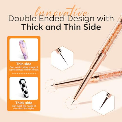 modelones Nail Art Brushes, Super Fine Liner Nail Brush Kit Dual-ended 7/11/15/20mm for Gel Polish Thin Lines, Precise Details, Fine Drawing Painting Design Acrylic Rhinestone Handle Salon & DIY Use - color: orange