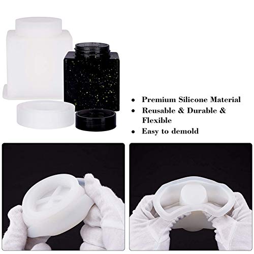 4 Style DIY Jewelry Resin Casting Molds Bottle Storage Jar with Lid Crystal Epoxy Mold Kit Handmade Craft Aromatherapy Candle Making Tool Clear Silicone Plaster Clay Mould (Square Bottle) - color: (Square Bottle)