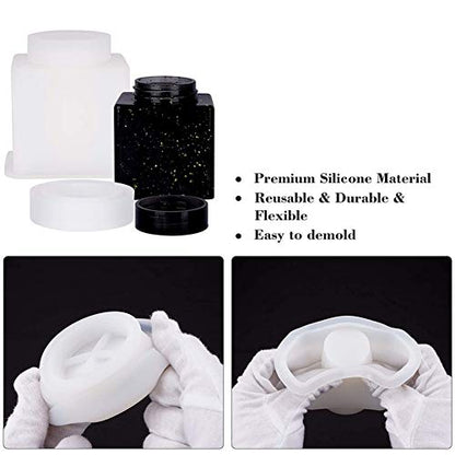 4 Style DIY Jewelry Resin Casting Molds Bottle Storage Jar with Lid Crystal Epoxy Mold Kit Handmade Craft Aromatherapy Candle Making Tool Clear Silicone Plaster Clay Mould (Square Bottle) - color: (Square Bottle)