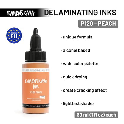 KAMENSKAYA Delaminating Alcohol Inks - Self-Splitting Alcohol Ink P-120 'Peach' - 1 fl oz (30 ml) - color: P-120 'Peach'