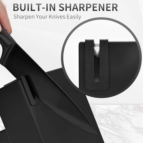 Black Knives Set, 15-Piece Stainless Steel Kitchen Knife Block Sets with Built-In Sharpener, Professional Knife Set with Scissors, Steak Knives - color: Black