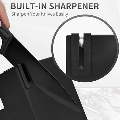 Black Knives Set, 15-Piece Stainless Steel Kitchen Knife Block Sets with Built-In Sharpener, Professional Knife Set with Scissors, Steak Knives - color: Black