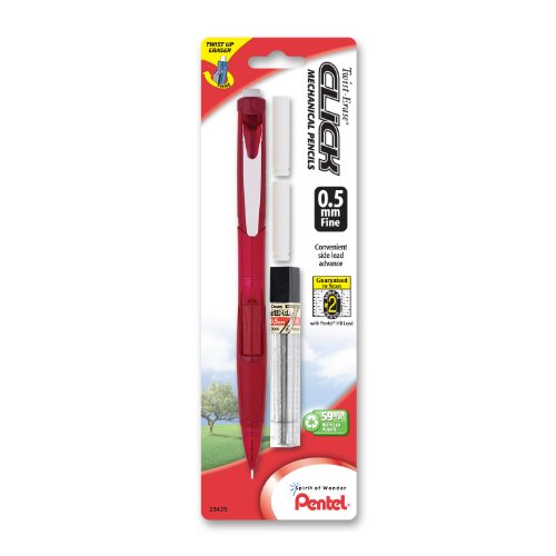 Pentel Twist Erase CLICK Automatic Pencil with 2 Eraser Refills and Lead, 0.5mm, Assorted Barrels, Color May Vary, 1 Pack (PD275TLEBP), Assorted Colors - size: 1 Count (Pack of 1), style: 0.5 mm