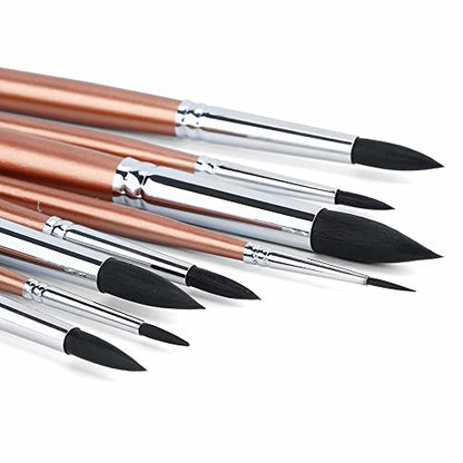 Transon 8pcs Round Watercolor Paint Brush Set Goat Hair for Watercolors,Acrylics,Inks,Gouache,Oil and Tempera - color: Champagne