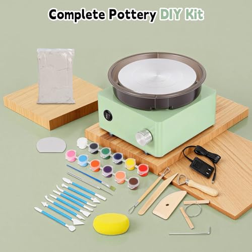 Olenyer Pottery Wheel for Kids: 6" Turntable 2-Way Rotation Mini Pottery Wheel, Removable Tray, Metal Frame, Christmas Gifts Pottery Kit for Beginners Teens Adults