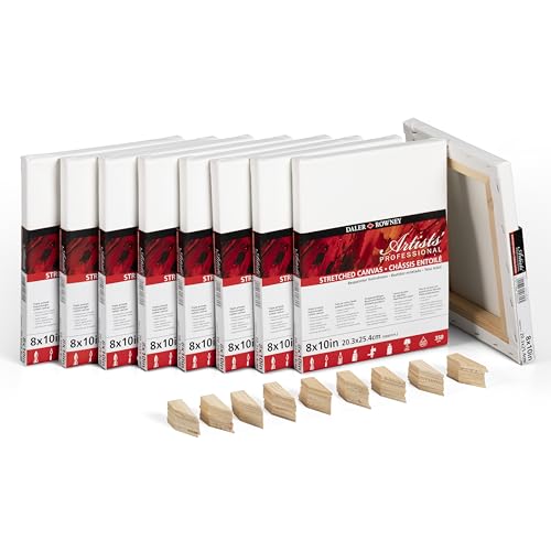 Daler-Rowney Artists' Stretched Canvas, Super Bulk Pack 100% Cotton, Pre-Primed, 9 Pack, 8x10, White