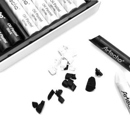 Artecho Oil Pastels Set of 12 PCS, 6 White and 6 Black (10 x 70 mm) | Crayons for Art Painting, Drawing, Blending - style: White and Black