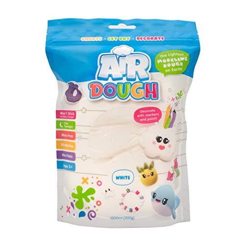 Air Dough - White, Air Dry, Ultra Light, Non-Toxic Modeling Clay in a Resealable Bag Including Tutorial Videos (Educational, Create & Decorate DIY, Kids Gifts, Arts & Crafts for Boys & Girls) - color: White