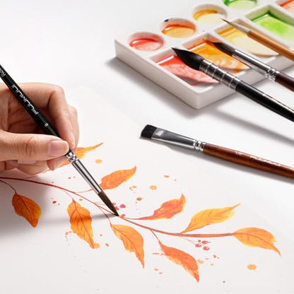 Watercolor Paint Brushes, 5pcs Fuumuui Professional Sable Brush, Wool & Synthetic Squirrel Brushes Set with Extended Needle, Round Point, Flat, Quill Wash Perfect for Watercolor Acrylic Gouache Inks - color: Mix5