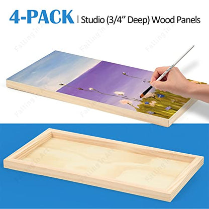 Falling in Art Unfinished Birch Wood Panels Kit for Painting, Wooden Canvas 4 Pack of 8x16’’ Studio 3/4’’ Deep, Cradle Boards for Pouring, Art, Crafts, Burning and More - size: 8'' x 16''